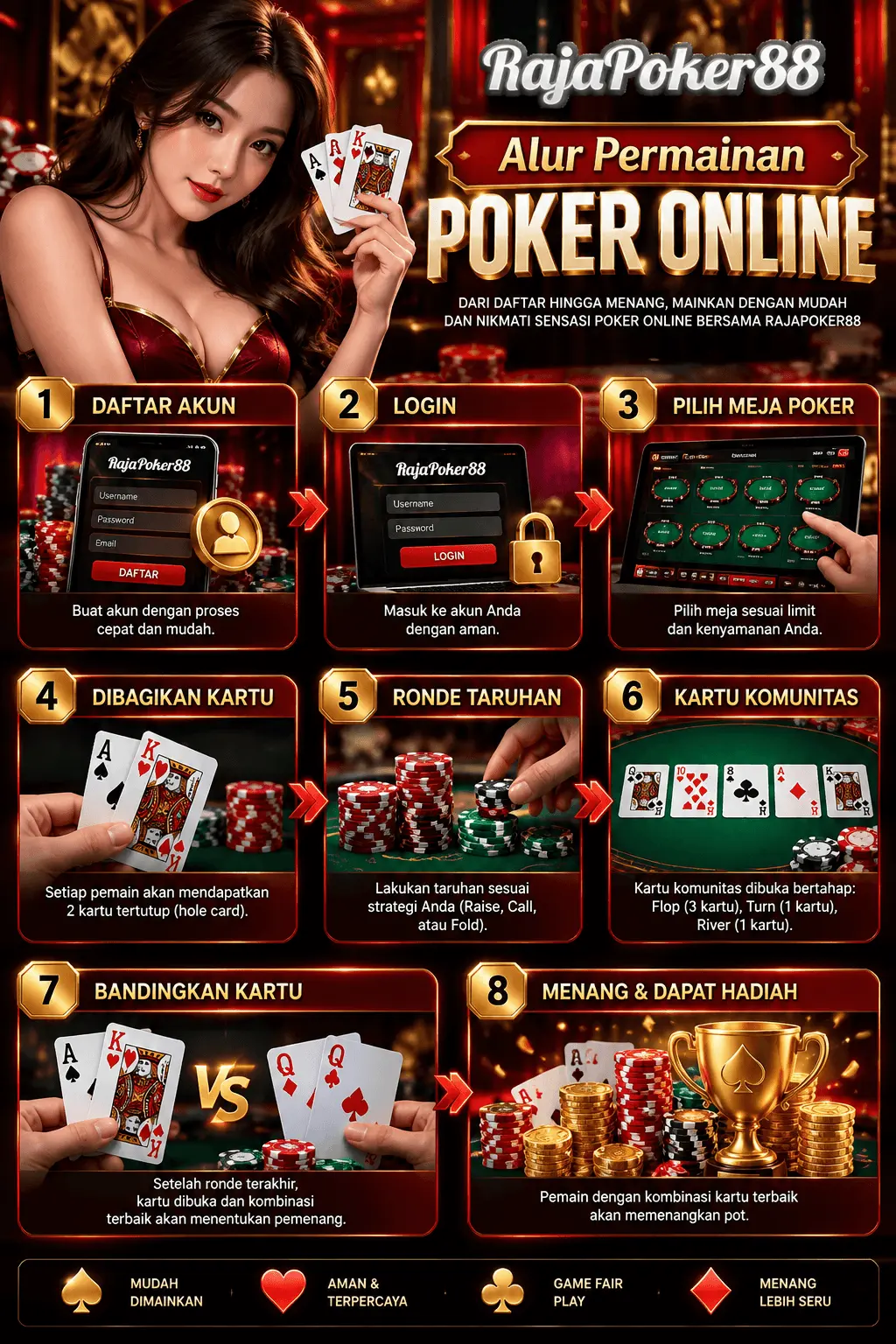 Alur permainan poker dari pembagian kartu sampai showdown
